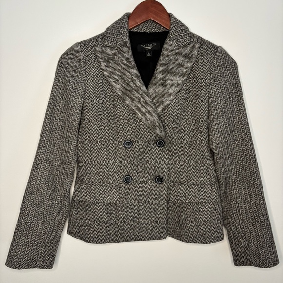 Talbots Jackets & Blazers - TALBOTS | Gray Tweed Wool Herringbone Double Breasted Blazer Jacket | Size 2P